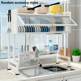 [Escurridor Moderno de Metal] Escurridor de Platos Moderno de Metal 1ud de Doble Capa Sobre Fregadero - Almacenamiento Multifuncional, Tapa Abatible, Soporte para Utensilios, Organizador de Cocina Negro (25.59"L x 11.02"W x 31.88"H)