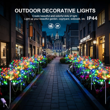 4 Luces de Jardín LED con Fuegos Artificiales Solares - 8 Modos de Cuento de Hadas, Luces Multicolor para Exteriores, Ideales para Ramadán, Navidad, Halloween, Cafeterías y Centros Comerciales, Calidad Alta IP44, Iluminación Solar Colgante