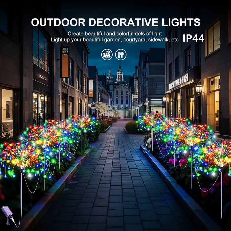 4 Luces de Jardín LED con Fuegos Artificiales Solares - 8 Modos de Cuento de Hadas, Luces Multicolor para Exteriores, Ideales para Ramadán, Navidad, Halloween, Cafeterías y Centros Comerciales, Calidad Alta IP44, Iluminación Solar Colgante