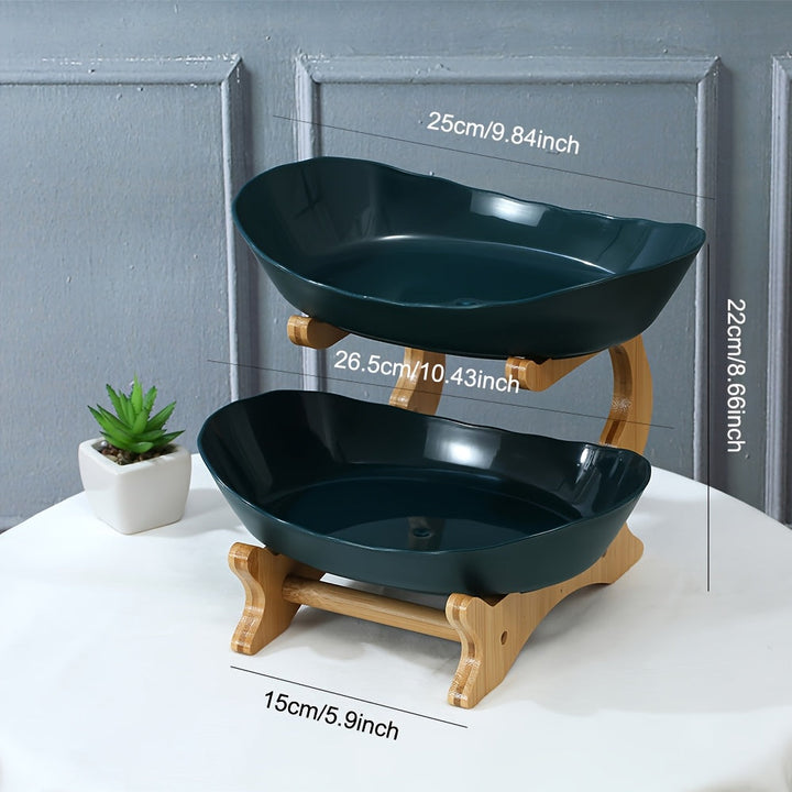 Un Conjunto de Cesta de Frutas Creativa de Dos/Cuatro Capas para Cocina de Gran Capacidad, Bandeja de Frutas Secas Estilo Europeo, Estantería de Madera de Bambú para Hogar, Bandeja de Snacks, Bandeja de Dulces, Cesta de Frutas