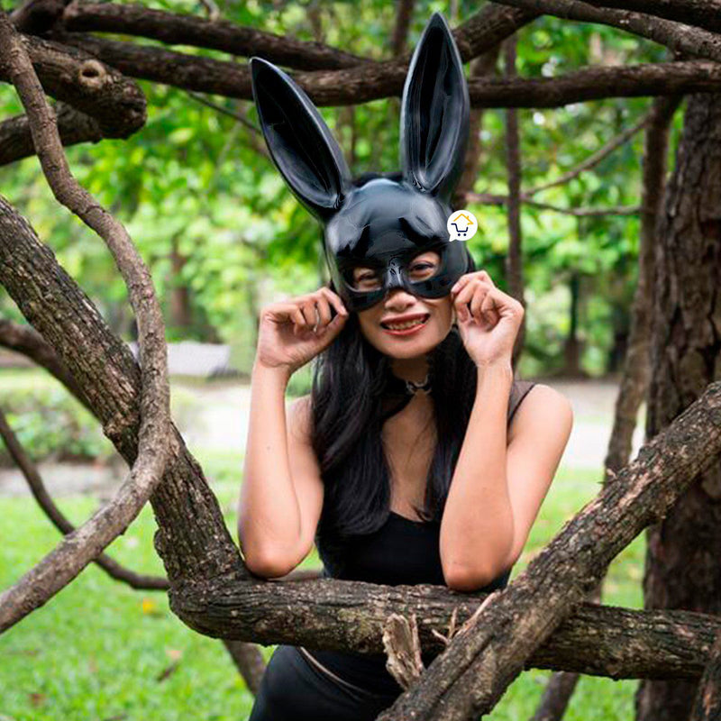Mascara Conejo Negro Mujer Sexy Media Cara Halloween Accesorio Disfraz PG395N