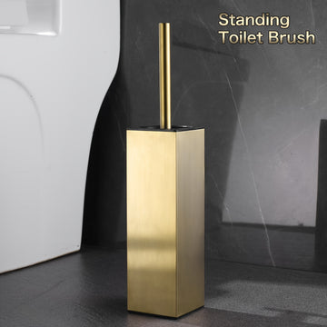 Juego de Escobilla de Inodoro de Acero Inoxidable en Tono Dorado Elegante con Mango Largo - Diseño Cuadrado sin Esquinas Muertas para Limpieza Profunda, Accesorio de Baño que Ahorra Espacio, Navidad, Halloween, Fácil de Montar, a Prueba de Goteo