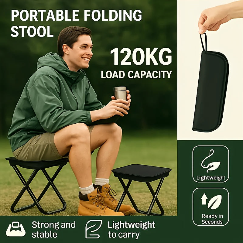 Taburete plegable portátil de metal, forma cuadrada, con capacidad de 300 libras, estructura de tubo grueso, ideal para camping, pesca, trenes y senderismo