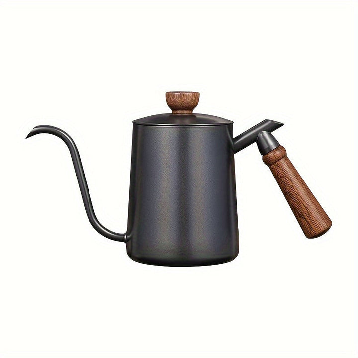 Cafetera de Acero Inoxidable de 600ml con Mango de Madera - Infusión por Goteo, Diseño de Pico Largo para Uso Doméstico - Perfecta para Halloween, Navidad, Pascua, San Valentín, Acción de Gracias