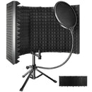 Escudo aislante para micrófono de estudio con trípode, espuma absorbente de alta densidad para filtrado vocal, escudo de sonido plegable para micrófono condensador, ideal para música, podcasts, canto y transmisiones, equipo de grabación | Diseño plegable
