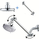 Cabezal de ducha de lluvia de alta presión ajustable de 5 modos con diámetro de 5" (12,7 cm) y brazo de extensión de 10" (25,4 cm) - Acabado pulido, montaje en pared, no requiere electricidad, plástico duradero para uso doméstico y comercial, cabezal de