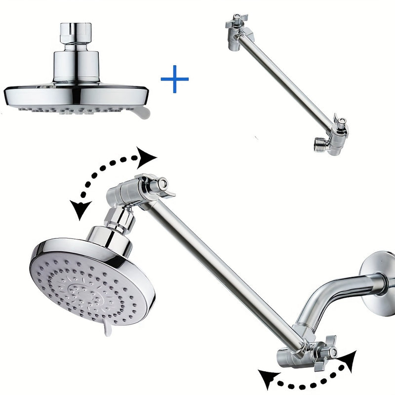 Cabezal de ducha de lluvia de alta presión ajustable de 5 modos con diámetro de 5" (12,7 cm) y brazo de extensión de 10" (25,4 cm) - Acabado pulido, montaje en pared, no requiere electricidad, plástico duradero para uso doméstico y comercial, cabezal de