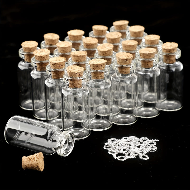 128 piezas de botellas flotantes, embudo ojo de cordero, vidrio, hierro, plástico, regalo creativo navideño miniatura, botella flotante con tapón de madera, colgante artesanal DIY
