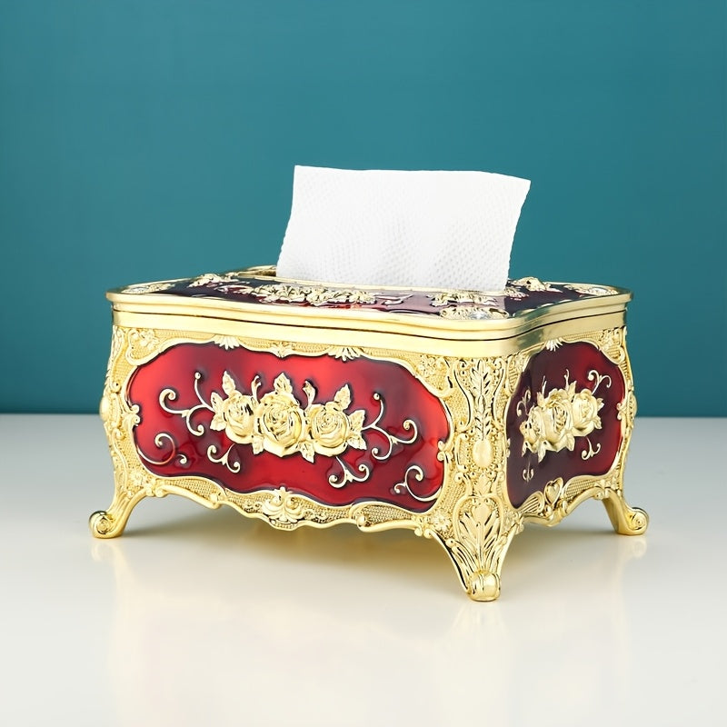 1 unidad Estilo europeo vintage Cubierta de caja de pañuelos de acrílico, Porta pañuelos de plástico rectangular con talla de rosas, Organizador de ahorro de espacio para hogar, oficina, cocina, baño, decoración de dormitorio