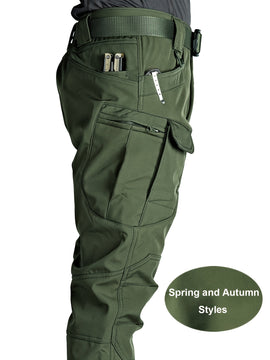 Pantalones Tácticos para Hombre - Múltiples Bolsillos de Utilidad (Correa en la Pierna/Bolsillos Laterales), Tejido Suave y Elástico, Diseño Sin Cinturón para Exteriores, Senderismo, Camping, Trabajo - Pantalones Todo en Uno, Equipo Táctico de Campamento