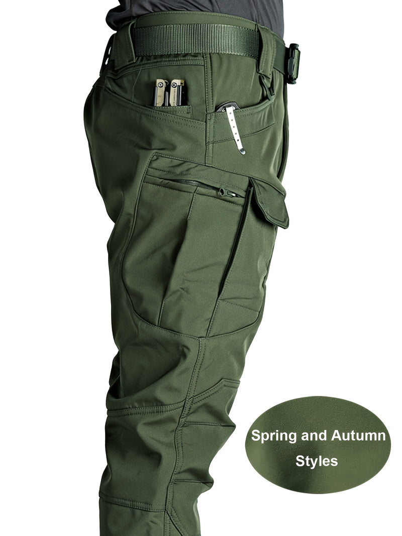 Pantalones Tácticos para Hombre - Múltiples Bolsillos de Utilidad (Correa en la Pierna/Bolsillos Laterales), Tejido Suave y Elástico, Diseño Sin Cinturón para Exteriores, Senderismo, Camping, Trabajo - Pantalones Todo en Uno, Equipo Táctico de Campamento