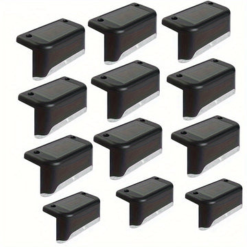 12 unidades de luces de sendero solares para exteriores - Impermeables, clasificadas IPX4, pasos iluminados con LED para cercas, escaleras, entradas, jardines y más - Control de luz automático, ideal para porches, balcones y decoración de bodas, iluminac