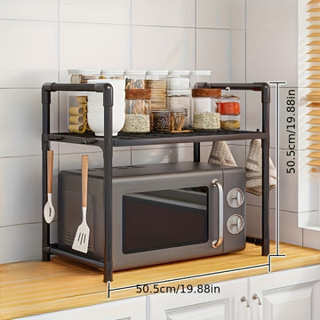 Estantería de Cocina de Almacenamiento Abierto con Compartimento para Microondas - Plástico Duradero, Diseño de Dos Niveles para una Organización Eficiente, Incluye Porta Utensilios y Estantes Espaciosos para Productos Secos, Organizadores y Almacenamien