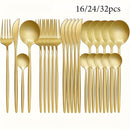 Juego de cubiertos de acero inoxidable dorado pulido, 16/24/32 piezas, en caja de regalo, incluye tenedor, cuchillo y cuchara, apto para lavavajillas, ideal para Navidad, Halloween, Pascua, 4 de julio y otras celebraciones