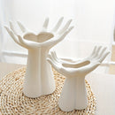 Jarrón Elegante de Cerámica Blanca Artesanal para Arreglos Florales Artísticos - Centro de Decoración Delicado con Pedestal para Sala de Estar o Exhibición en Mesa, Ideal para Rosas Blancas y Hojas Verdes