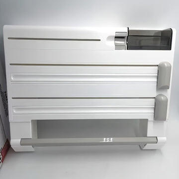 Organizador de cocina de pared 6 en 1 - Dispensador de papel de aluminio multifuncional con soporte de papel, almacenamiento de encimera que ahorra espacio para toallas de papel, servilletas y más, instalación fácil, diseño duradero