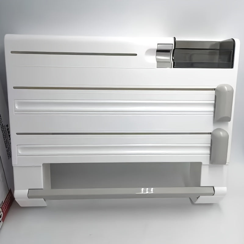 Organizador de cocina de pared 6 en 1 - Dispensador de papel de aluminio multifuncional con soporte de papel, almacenamiento de encimera que ahorra espacio para toallas de papel, servilletas y más, instalación fácil, diseño duradero