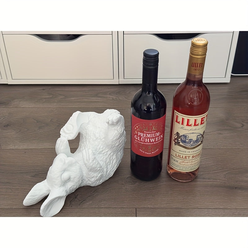 Soporte de botella de vino con forma de conejo 3D impreso, creativo, con forma de conejo de peluche lindo, decoración divertida para el hogar, ajuste estándar de botella, regalo divertido para amantes del vino.