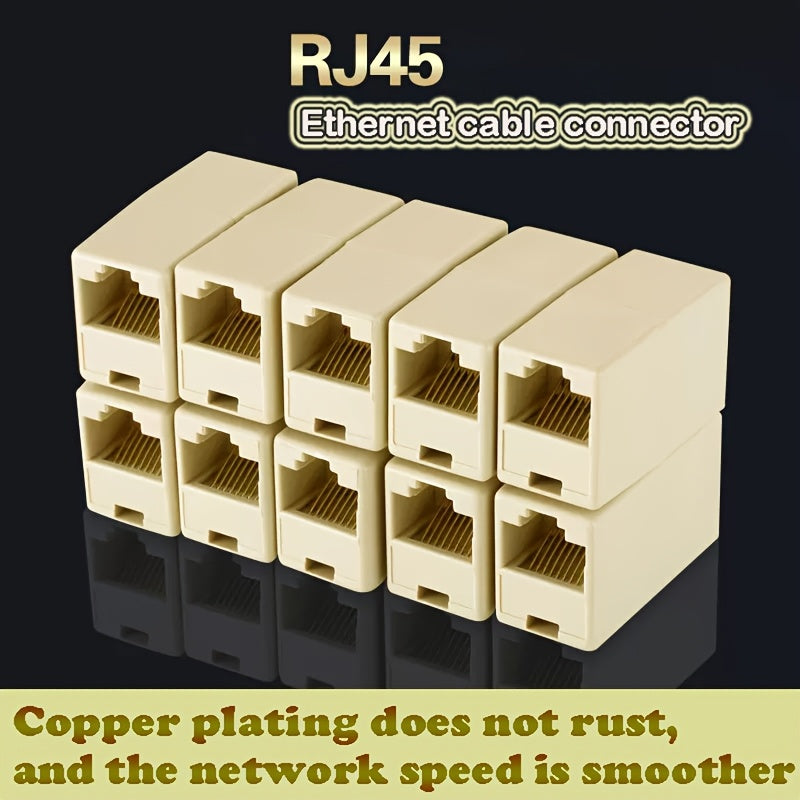 6/10piezas Acoplador de cobre chapado en amarillo premium RJ-45 Ethernet, rectangular categoría, sin necesidad de energía, contacto de cobre adaptador de cable Cat5/Cat6 unión sin batería