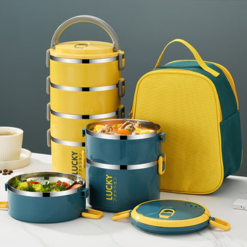1 juego de lonchera reutilizable de acero inoxidable con bolsa y utensilios, termo portátil de gran capacidad ideal para escuela, picnics, camping, estudiantes, trabajadores y cocina, regreso a clases