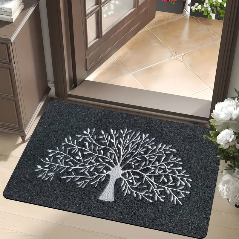 Tapete de puerta con diseño de árbol grande, con respaldo antideslizante duradero - Tapete de poliéster negro para entrada, sala de estar, dormitorio, cocina - Lavable en máquina, ideal para decoración del hogar y la habitación, tapete interior y exterio
