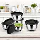 Juego de 5 tazones de acero inoxidable para ensalada con tapa, cuencos apilables para ensaladas, frutas, pasta y repostería, seguros para exteriores, forma redonda, novedosos utensilios de cocina