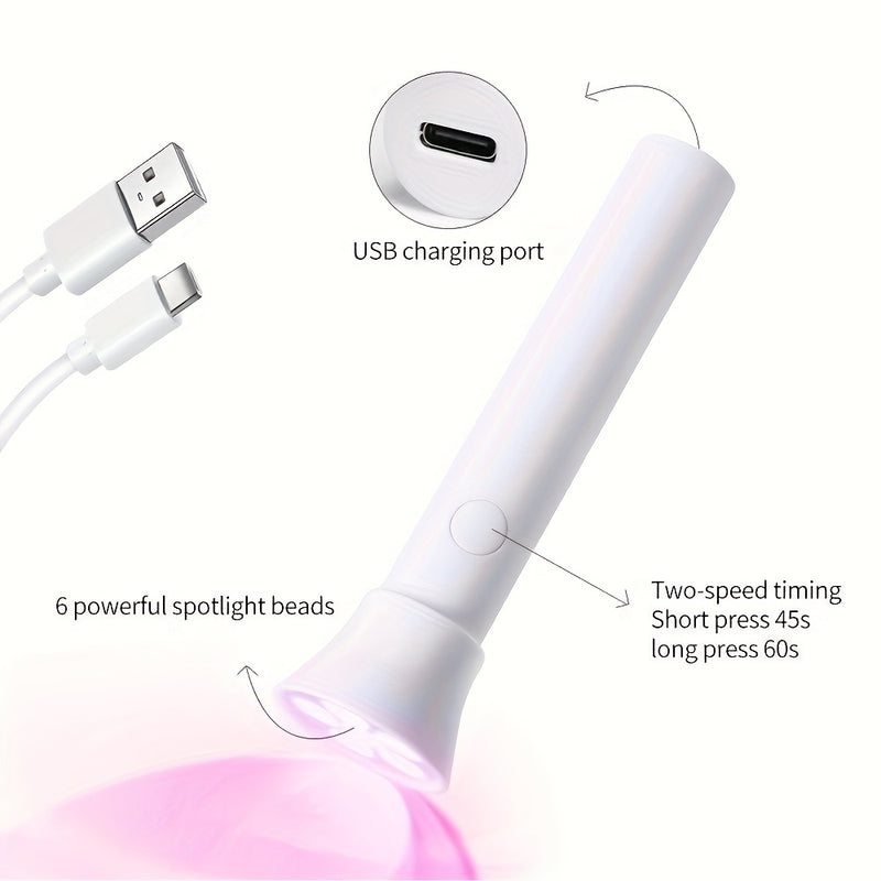Secador de uñas portátil de 6 LED - Cargado por USB, mini lámpara redonda de mano para esmalte de gel y mejora de uñas, sin formaldehído, batería de litio recargable, ideal para manos, pies y uñas, herramienta de cuidado de uñas | Lámpara de uñas moderna