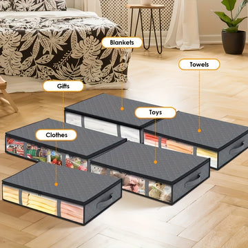 2pcs Bolsas de Almacenamiento Plegables de Gran Capacidad con Ventana Transparente y Asas Duraderas - Cierre de Cremallera Resistente, Organizador de Tela No Impermeable para Ropa, Zapatos, Ropa de Cama y Juguetes - Ideal para la Organización del Hogar,