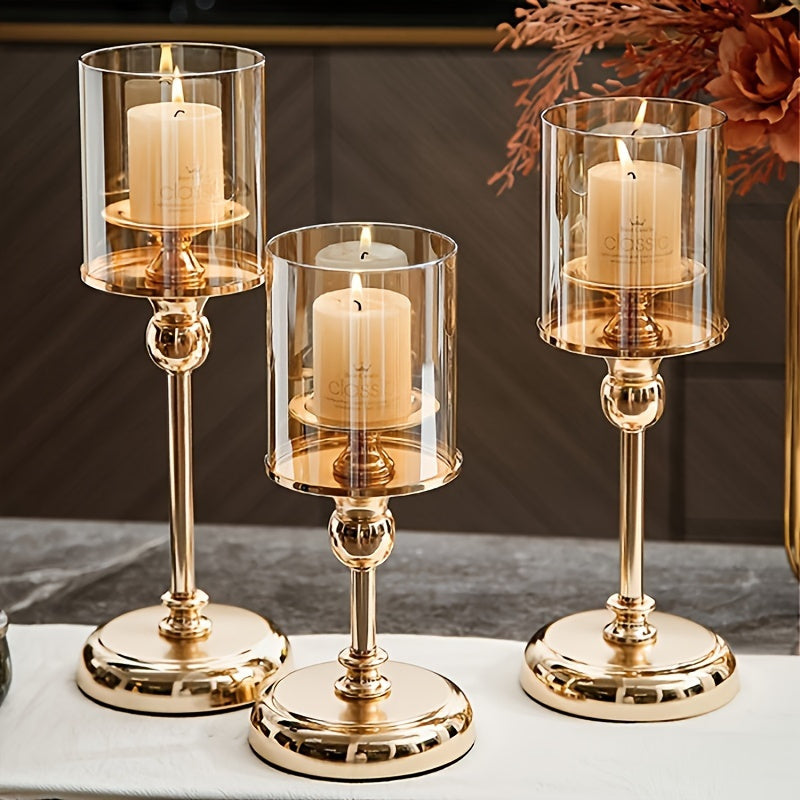 Conjunto de 3 Piezas de Portavelas de Columna Dorada y Plateada - Tema de Ángel, Decoración de Mesa de Metal, Adecuado para el Hogar y Cafetería, Perfecto para Halloween, Navidad, Día de San Valentín