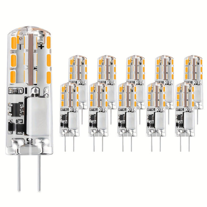 Paquete de 10 Bombillas LED G4 con Base JC Bi-Pin 1W AC/DC 12V Luz Diurna Blanca 6000K, Cálida Blanca 2700K 3000K para Cocina, Horno Microondas, Campanas Extractoras, Iluminación Subarmario, Lámpara Redonda, Arandelas, Luces de Paisaje
