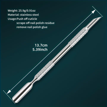 Púsher de callos de acero inoxidable profesional, quitacallos de doble cabeza con papel de lija de 240 granos, herramienta de preparación de uñas para manicura pedicura arte, producto de cuidado de uñas para pies y manos sin fragancia
