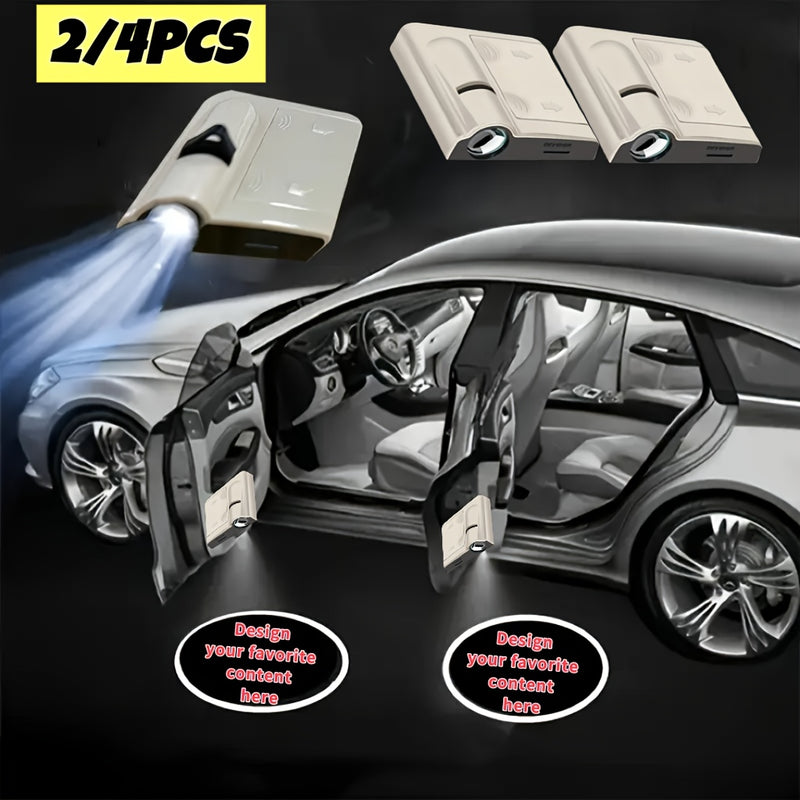 Luz de Bienvenida de Estilo Nuevo para Puertas de Coche 4pcs/2pcs - Personalizable con Fotos y Texto Personales, Adecuado para Coches, Motocicletas y Más - Luz de Proyector de Bienvenida Estilosa para Vehículos, Luz de Bienvenida Decorativa para Coches,