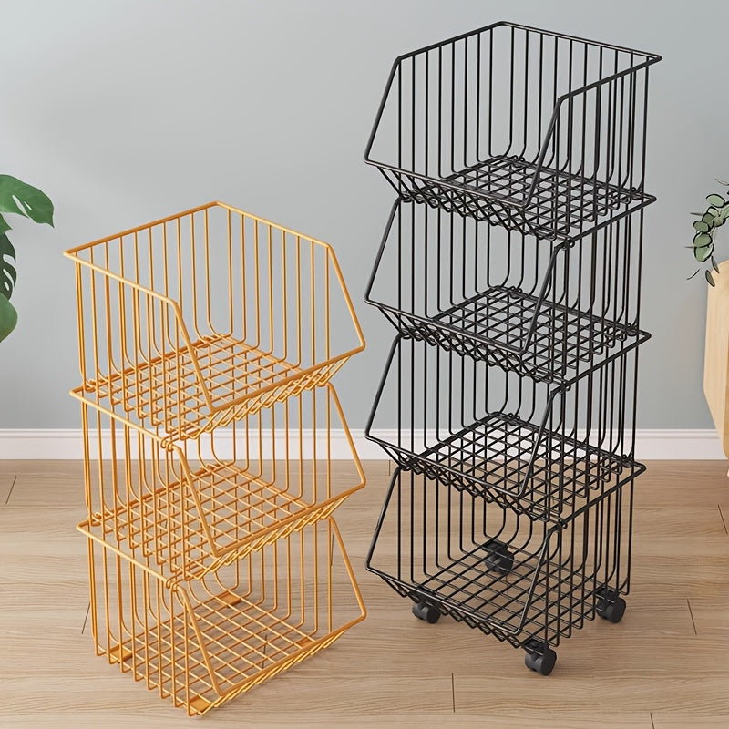 Carrito de almacenamiento metálico de varios niveles NLDD - Organizador de pie sin perforación con 3 estantes, 2 cajones y 2 bolsillos para cocina, baño o despensa - Organizador de mostrador que ahorra espacio para frascos, latas, utensilios, carrito de