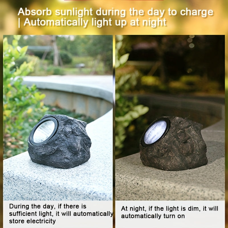 1 lámpara de piedra solar - Luz de paisaje exterior de imitación de piedra con pantalla de vidrio, montaje semienterrado de plástico duradero para jardín, patio, decoración de villa, bodas y celebraciones de cumpleaños, instalación fácil, luces solares p