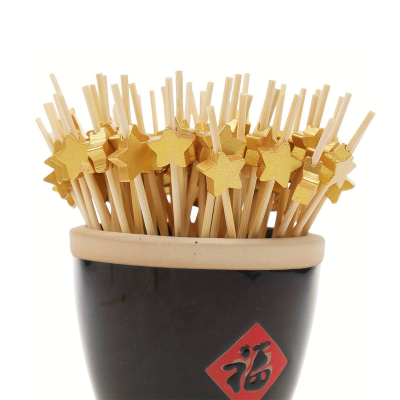 Paletas de Cola de Gallo 100 Unidades Palitos Hechos a Mano de Madera para Dientes Paletas de Fiesta Roostertail - Estrella Dorada Mate