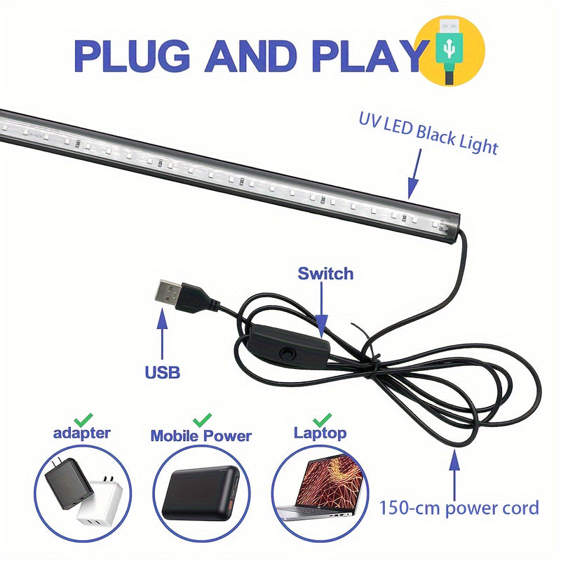 1pc/2 USB 10W 12 pulgadas Barra de luz LED negra para dormitorio, póster de pintura fluorescente, fiesta que brilla en la oscuridad.