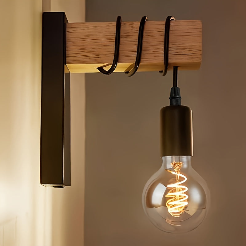 Linterna de Pared Creativa de Madera para Arte, Lámpara de Noche Sencilla y Retro para Dormitorio de Hotel, Pasillo o Escalera del Salón (Bombilla no Incluida)
