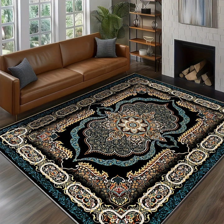 Alfombra de estilo bohemio grande con base antideslizante y material de terciopelo, adecuada para uso en interiores en hogares y oficinas, no se deshilacha durante la decoración del hogar. Esta alfombra moderna lavable a máquina es ideal para salones, do