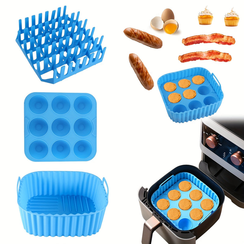 3 Piezas de Revestimientos Reutilizables para Freidora de Aire WHZWYK - Resistentes al Calor, Fáciles de Limpiar y Seguros para Alimentos, Accesorios Antiadherentes para Cestas de 6-8QT, Herramientas Flexibles para Cocina Saludable, Material Termoresiste