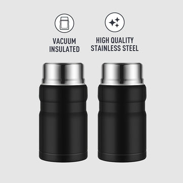 Termo aislante SIAETIUR de 24 oz - Recipiente redondo reutilizable con tapa abatible, boca ancha, apto para lavavajillas y libre de BPA - Negro