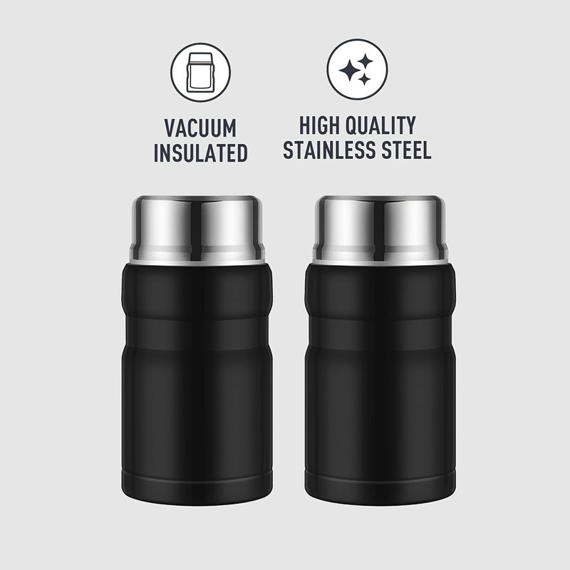 Termo aislante SIAETIUR de 24 oz - Recipiente redondo reutilizable con tapa abatible, boca ancha, apto para lavavajillas y libre de BPA - Negro