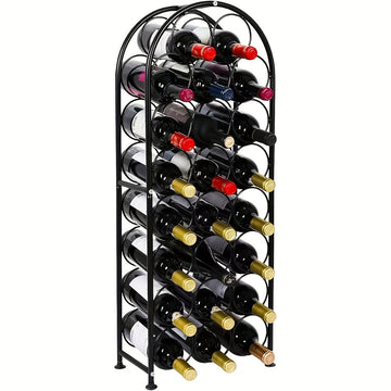 [Botellero de Vino Independiente Negro] Botellero de Vino Independiente de Piso de Metal Negro con Arco - 1 ud, Soporte para 23 Botellas de Vino