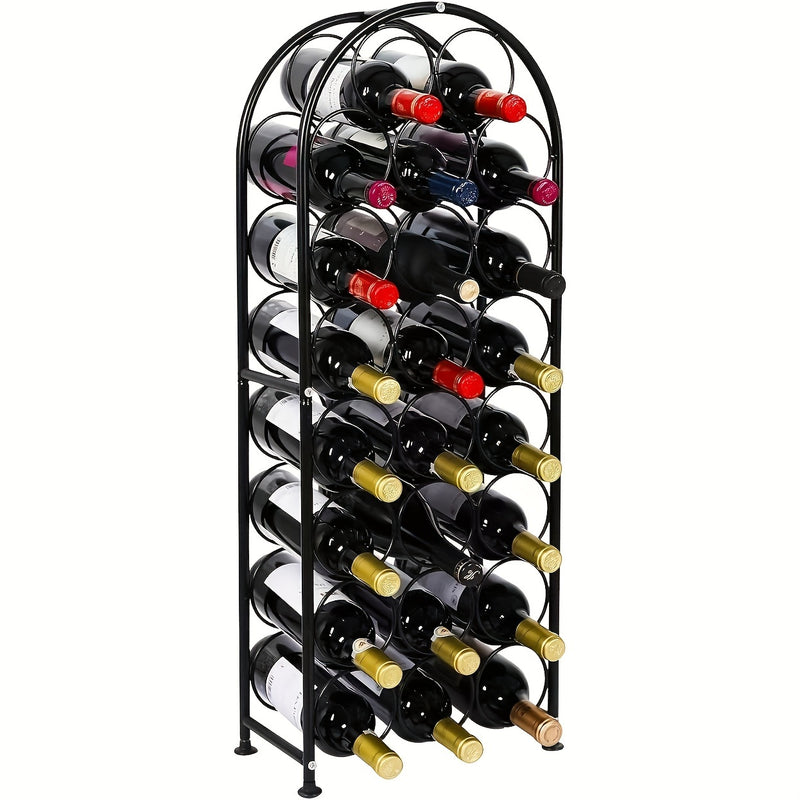 [Botellero de Vino Independiente Negro] Botellero de Vino Independiente de Piso de Metal Negro con Arco - 1 ud, Soporte para 23 Botellas de Vino
