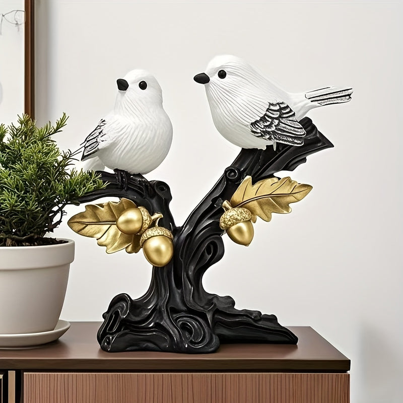 Elegante estatua de pájaro de resina blanca con detalles de rama dorada - Decoración de hogar inspirada en el estilo vintage, perfecta para espacios interiores y exteriores, agrega un toque de elegancia a cualquier jardín o patio, decoración de pájaros.
