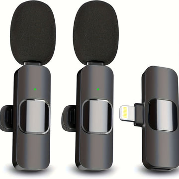 2 Piezas de Micrófono Tipo-C Plug-and-Play para iPhone, iPad y Android - Auto-Sincronización y Reducción de Ruido, Ideal para Grabaciones e Entrevistas. Compatible con Portátiles, Estuche Cargador Incluido, Mini Micrófono sin varillas con Clip