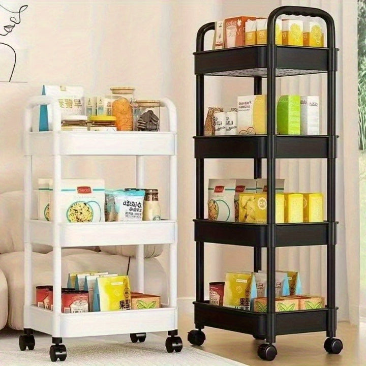 Carro de almacenamiento de PVC duradero con ruedas fáciles de mover - Organizador de cocina de varios niveles moderno, diseño seguro para gatos, ideal para dormitorio, cocina, baño - Blanco y negro, uso familiar de 40 personas, solución de almacenamiento