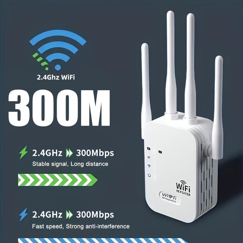 Amplificador de señal WIFI, extensor de WIFI, transmisión inalámbrica de alta velocidad de 2,4 GHz sin retrasos, equipado con puertos de red, utiliza 4 antenas para una de 360°, cubre una superficie de hasta 9000 pies cuadrados, adecuado para más de 35 d