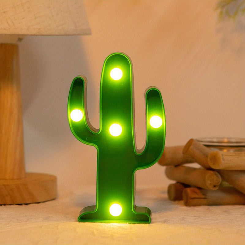 [1pc Mini Cactus LED Luz Nocturna] 1pc Mini Cactus LED Luz Nocturna de Estilo Tropical, Lámpara Decorativa de Mesa de Plástico con Acabado Antiguo, Ahorro de Energía, Funciona con Pilas (Pilas no Incluidas), para Sala de Estar, Regalo de Fiesta