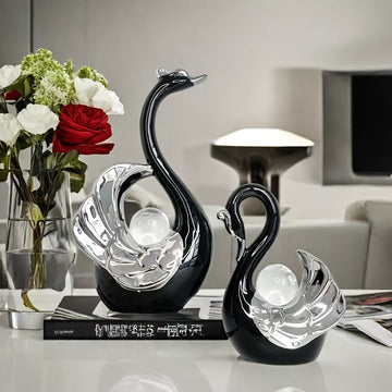Adorno de cristal de lujo con cisne y bola de cristal, decoración creativa para sala, entrada o gabinete de TV