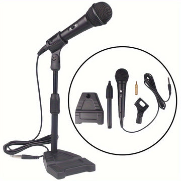 Conjunto de soporte de micrófono de bobina de movimiento con cable profesional, micrófono portátil, micrófono dinámico de mano universal con enchufe de 6,35 mm/0,25 pulgadas y adaptador de 3,5 mm/0,138 pulgadas. Adecuado para teclados electrónicos, instr